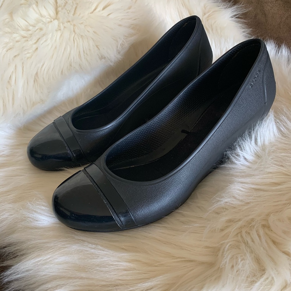 Crocs Black Cap Toe Wedges